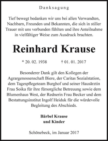 Traueranzeige von Reinhard Krause  von Magdeburger Volksstimme