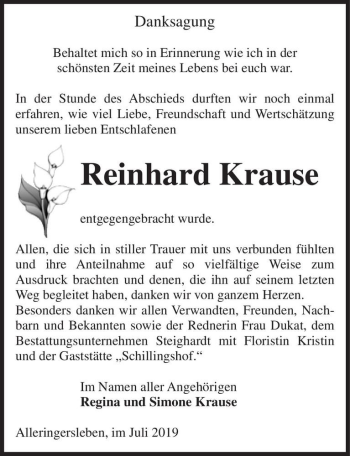 Traueranzeige von Reinhard Krause  von Magdeburger Volksstimme