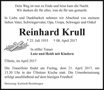 Traueranzeige von Reinhard Krull  von Magdeburger Volksstimme