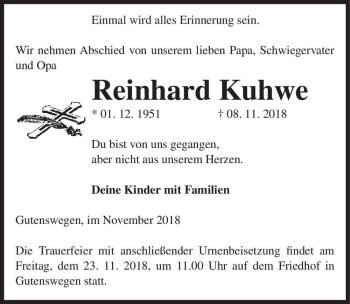Traueranzeige von Reinhard Kuhwe  von Magdeburger Volksstimme
