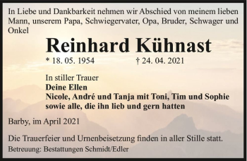 Traueranzeige von Reinhard Kühnast  von Magdeburger Volksstimme