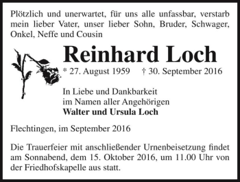 Traueranzeige von Reinhard Loch  von Magdeburger Volksstimme