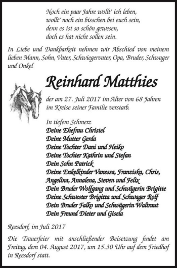 Traueranzeige von Reinhard Matthies  von Magdeburger Volksstimme