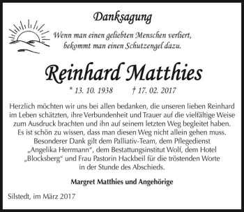 Traueranzeige von Reinhard Matthies  von Magdeburger Volksstimme