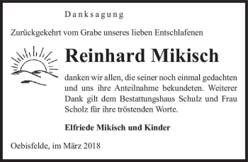 Traueranzeige von Reinhard Mikisch  von Magdeburger Volksstimme