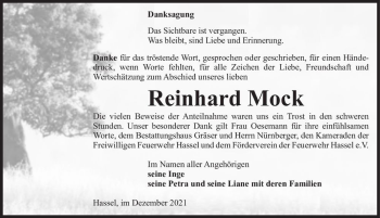 Traueranzeige von Reinhard Mock  von Magdeburger Volksstimme
