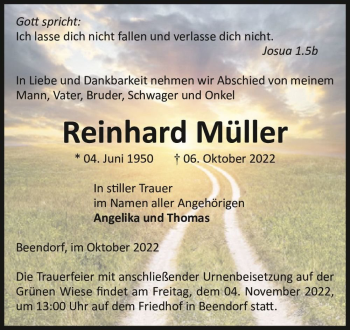 Traueranzeige von Reinhard Müller  von Magdeburger Volksstimme