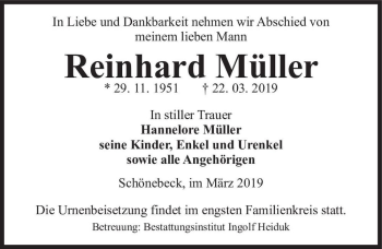 Traueranzeige von Reinhard Müller  von Magdeburger Volksstimme