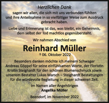 Traueranzeige von Reinhard Müller  von Magdeburger Volksstimme