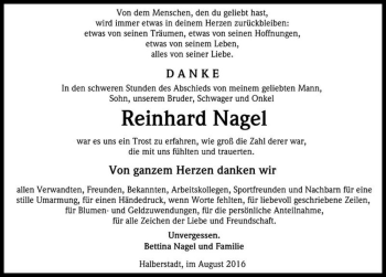 Traueranzeige von Reinhard Nagel  von Magdeburger Volksstimme