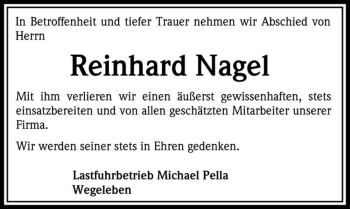 Traueranzeige von Reinhard Nagel  von Magdeburger Volksstimme