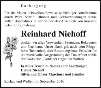 Traueranzeige von Reinhard Niehoff  von Magdeburger Volksstimme