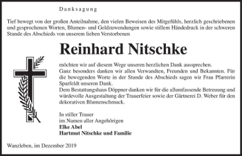 Traueranzeige von Reinhard Nitschke  von Magdeburger Volksstimme