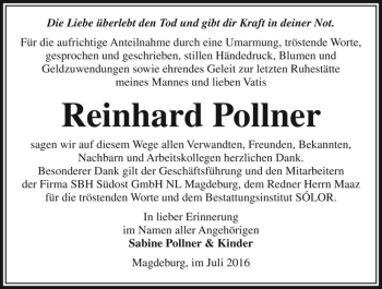 Traueranzeige von Reinhard Pollner  von Magdeburger Volksstimme