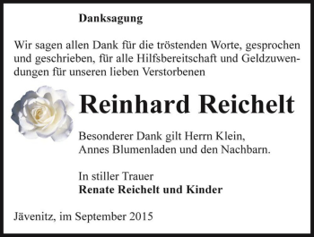 Traueranzeige von Reinhard Reichelt  von Magdeburger Volksstimme