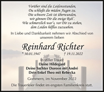 Traueranzeige von Reinhard Richter  von Magdeburger Volksstimme