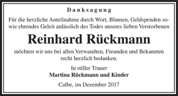 Traueranzeige von Reinhard Rückmann  von Magdeburger Volksstimme