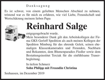 Traueranzeige von Reinhard Salge  von Magdeburger Volksstimme