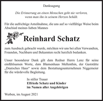 Traueranzeige von Reinhard Schatz  von Magdeburger Volksstimme