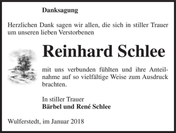 Traueranzeige von Reinhard Schlee  von Magdeburger Volksstimme