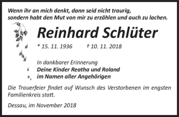 Traueranzeige von Reinhard Schlüter  von Magdeburger Volksstimme