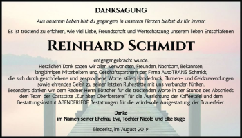 Traueranzeige von Reinhard Schmidt  von Magdeburger Volksstimme
