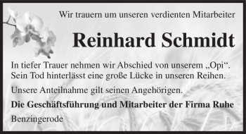 Traueranzeige von Reinhard Schmidt  von Magdeburger Volksstimme