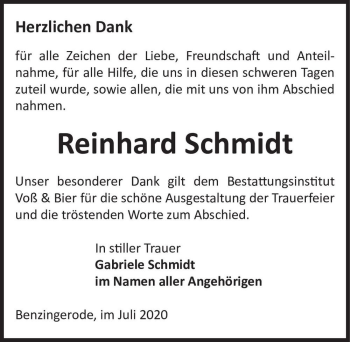 Traueranzeige von Reinhard Schmidt  von Magdeburger Volksstimme