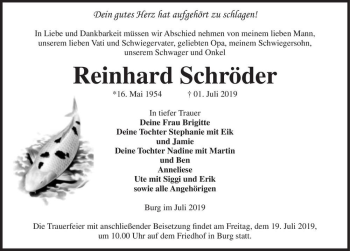Traueranzeige von Reinhard Schröder  von Magdeburger Volksstimme