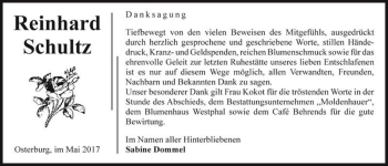 Traueranzeige von Reinhard Schultz  von Magdeburger Volksstimme