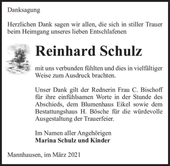 Traueranzeige von Reinhard Schulz  von Magdeburger Volksstimme