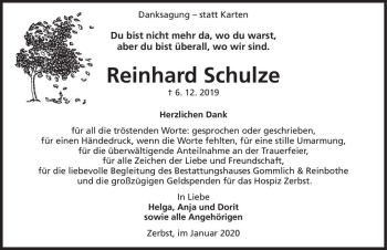 Traueranzeige von Reinhard Schulze  von Magdeburger Volksstimme
