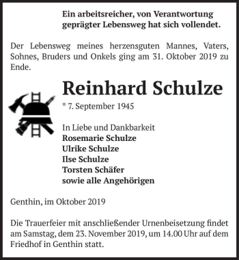 Traueranzeige von Reinhard Schulze  von Magdeburger Volksstimme