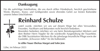Traueranzeige von Reinhard Schulze  von Magdeburger Volksstimme