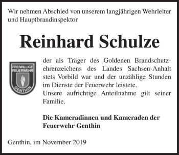 Traueranzeige von Reinhard Schulze  von Magdeburger Volksstimme