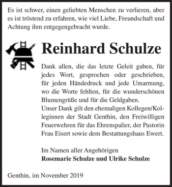 Traueranzeige von Reinhard Schulze  von Magdeburger Volksstimme
