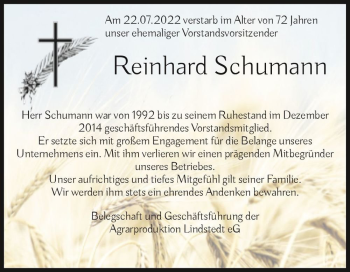 Traueranzeige von Reinhard Schumann  von Magdeburger Volksstimme