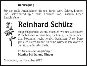 Traueranzeige von Reinhard Schütz  von Magdeburger Volksstimme