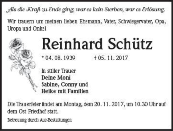 Traueranzeige von Reinhard Schütz  von Magdeburger Volksstimme