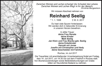 Traueranzeige von Reinhard Seelig  von Magdeburger Volksstimme