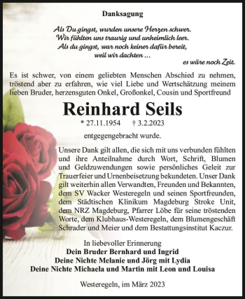Traueranzeige von Reinhard Seils  von Magdeburger Volksstimme
