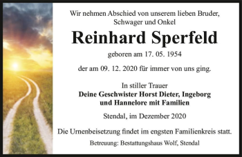 Traueranzeige von Reinhard Sperfeld  von Magdeburger Volksstimme