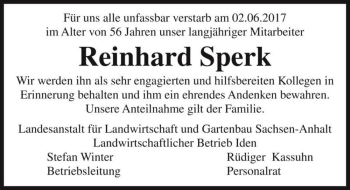 Traueranzeige von Reinhard Sperk  von Magdeburger Volksstimme