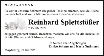 Traueranzeige von Reinhard Splettstößer  von Magdeburger Volksstimme