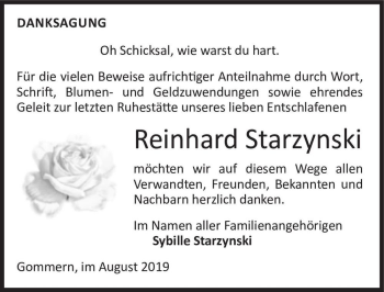 Traueranzeige von Reinhard Starzynski  von Magdeburger Volksstimme