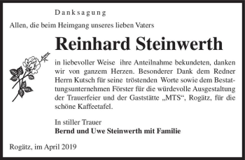 Traueranzeige von Reinhard Steinwerth  von Magdeburger Volksstimme