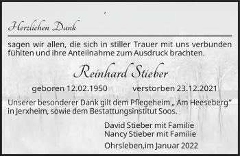 Traueranzeige von Reinhard Stieber  von Magdeburger Volksstimme
