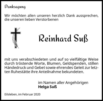 Traueranzeige von Reinhard Suß  von Magdeburger Volksstimme