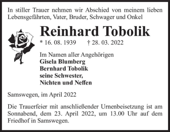 Traueranzeige von Reinhard Tobolik  von Magdeburger Volksstimme