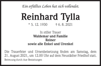 Traueranzeige von Reinhard Tylla  von Magdeburger Volksstimme